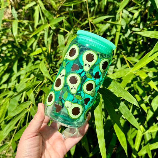 Happy Avocado Glass Cup