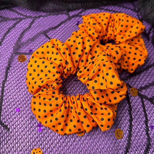 Orange with Black Polka Dot Scrunchie