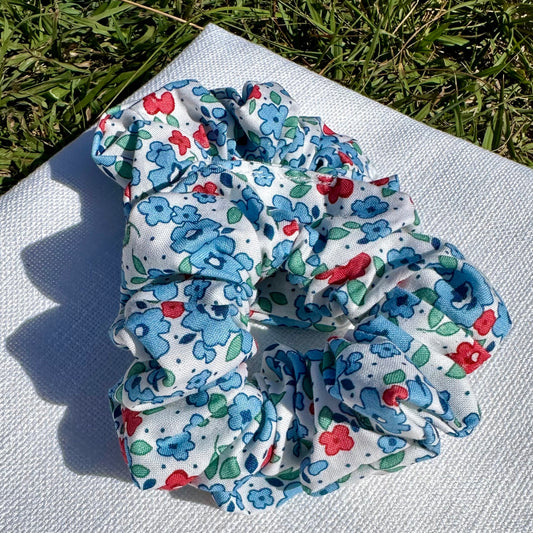 Blue and Red Floral Scrunchie